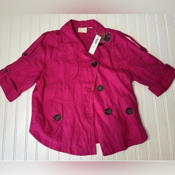 Chico's Jackets & Blazers - Chico’s 100% Linen Cropped Trench Jacket Pink Roll Sleeve Size 1 Small NEW 456